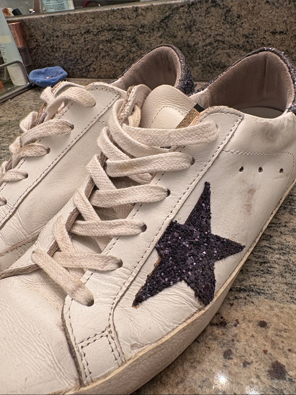 Golden Goose White Sneakers with Black Glitter Star - Picture 9 of 9